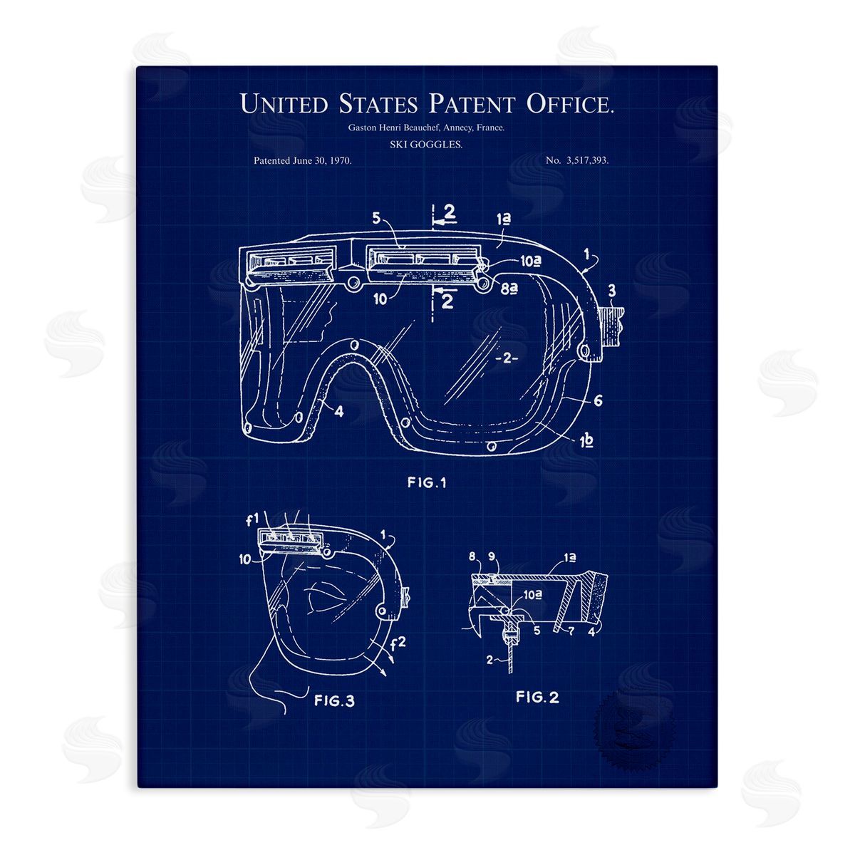Ski Goggles Blueprint Canvas Wall Art, Home Decor by Karl Hronek