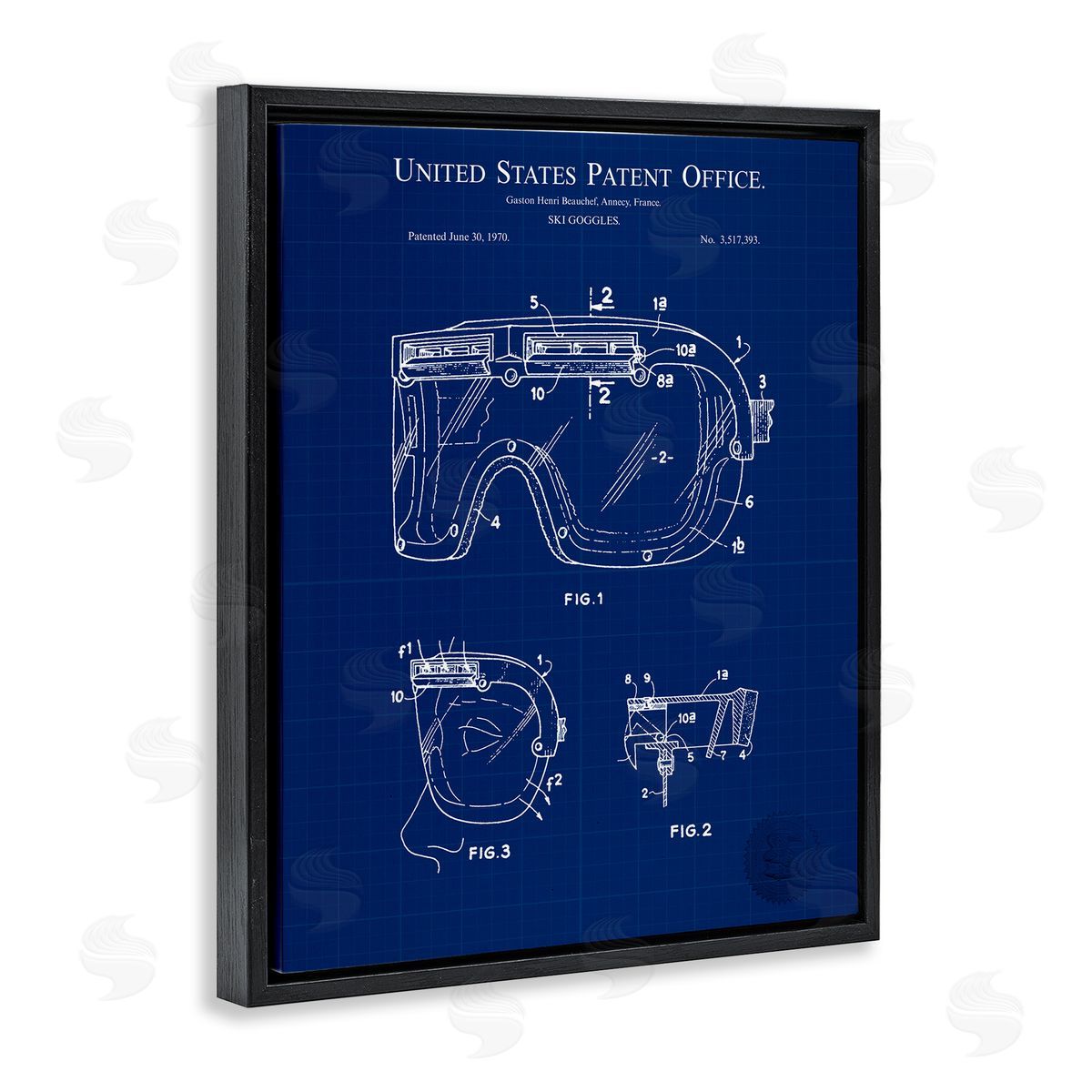 Ski Goggles Blueprint Black Floating Frame Canvas Wall Art, Home Decor by Karl Hronek