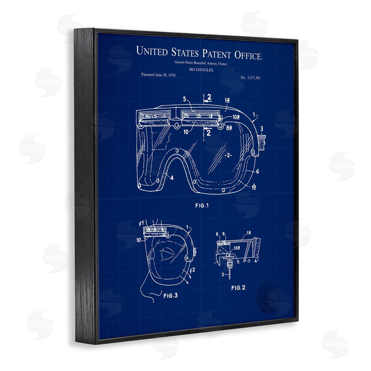 Ski Goggles Blueprint Black Frame Print Wall Art, Home Decor by Karl Hronek