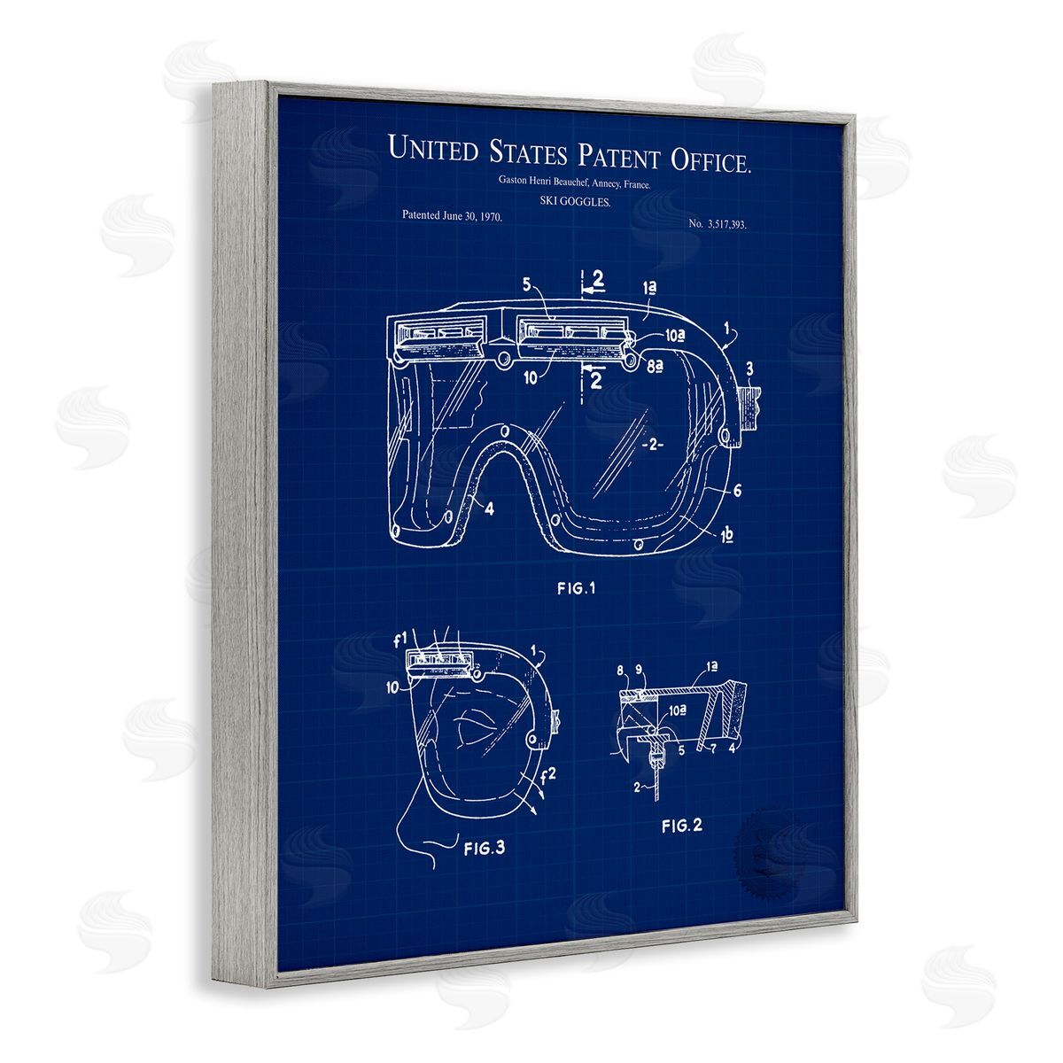 Ski Goggles Blueprint Grey Frame Print Wall Art, Home Decor by Karl Hronek