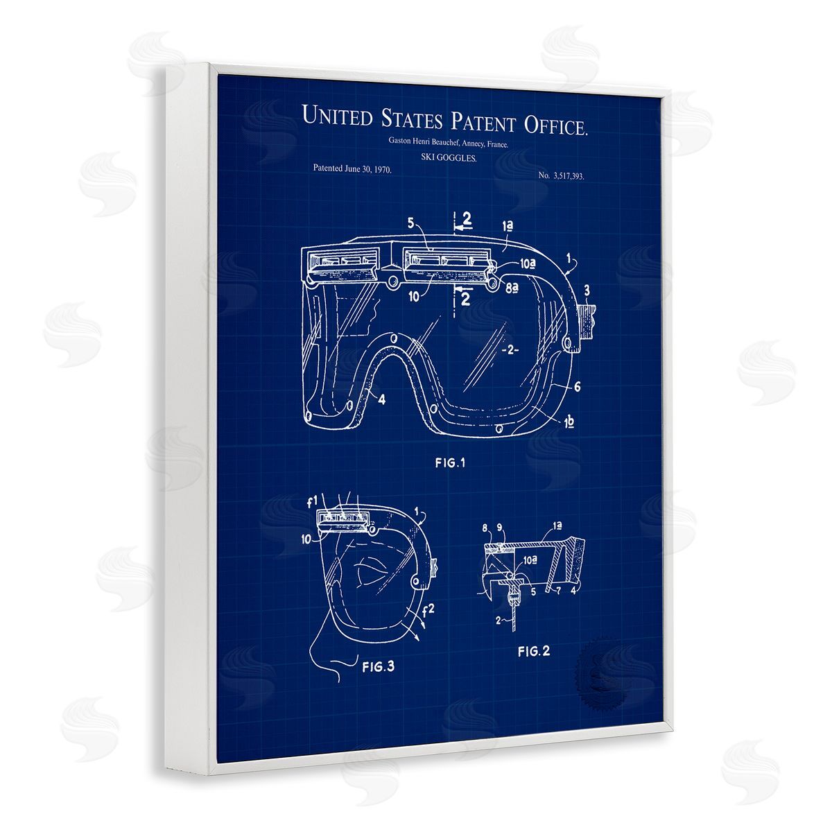 Ski Goggles Blueprint White Frame Print Wall Art, Home Decor by Karl Hronek