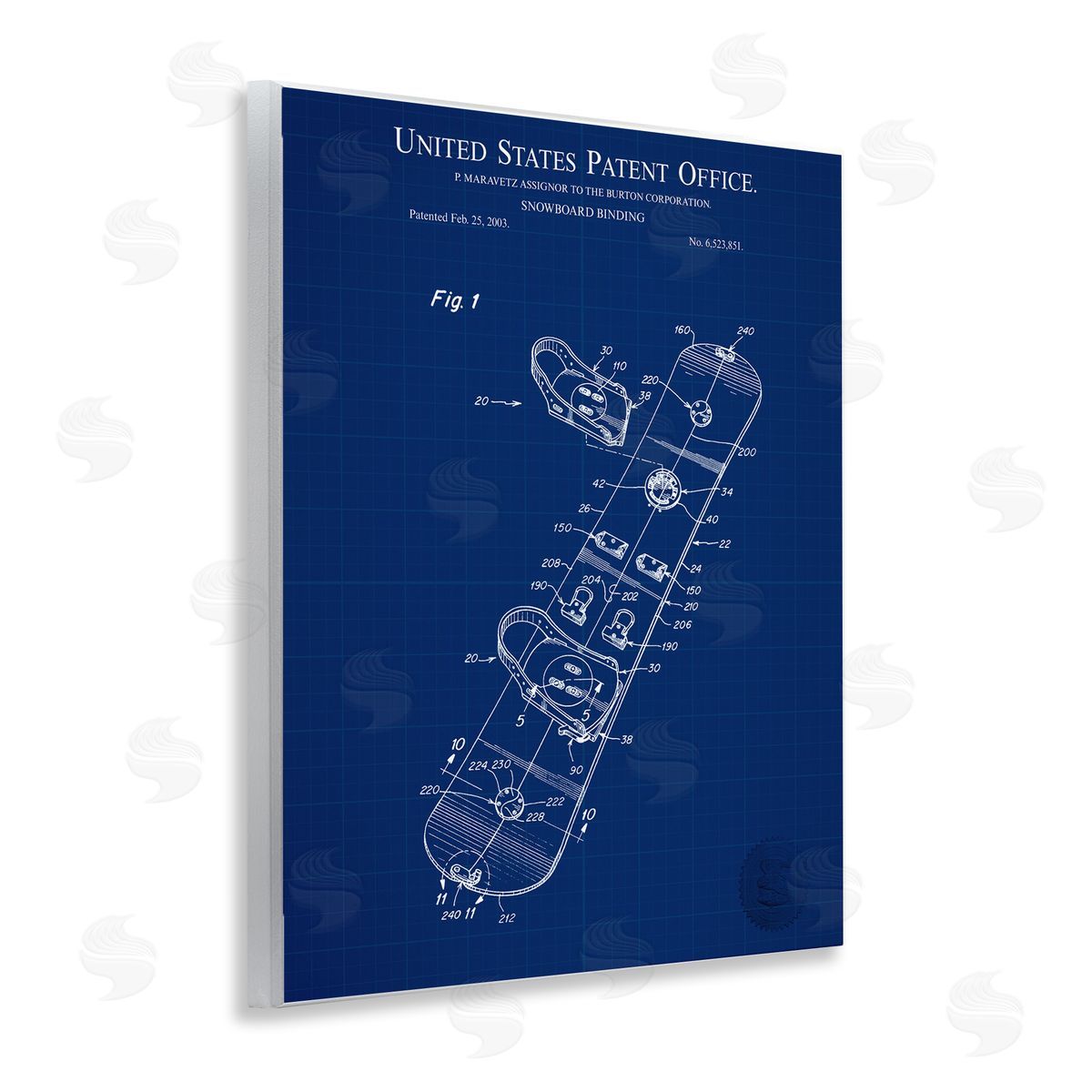 Snowboard Binding Blueprint Wood Plaque Wall Art, Home Decor by Karl Hronek