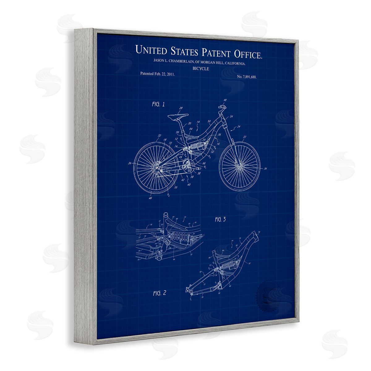 Detailed Bicycle Blueprint Grey Frame Print Wall Art, Home Decor by Karl Hronek