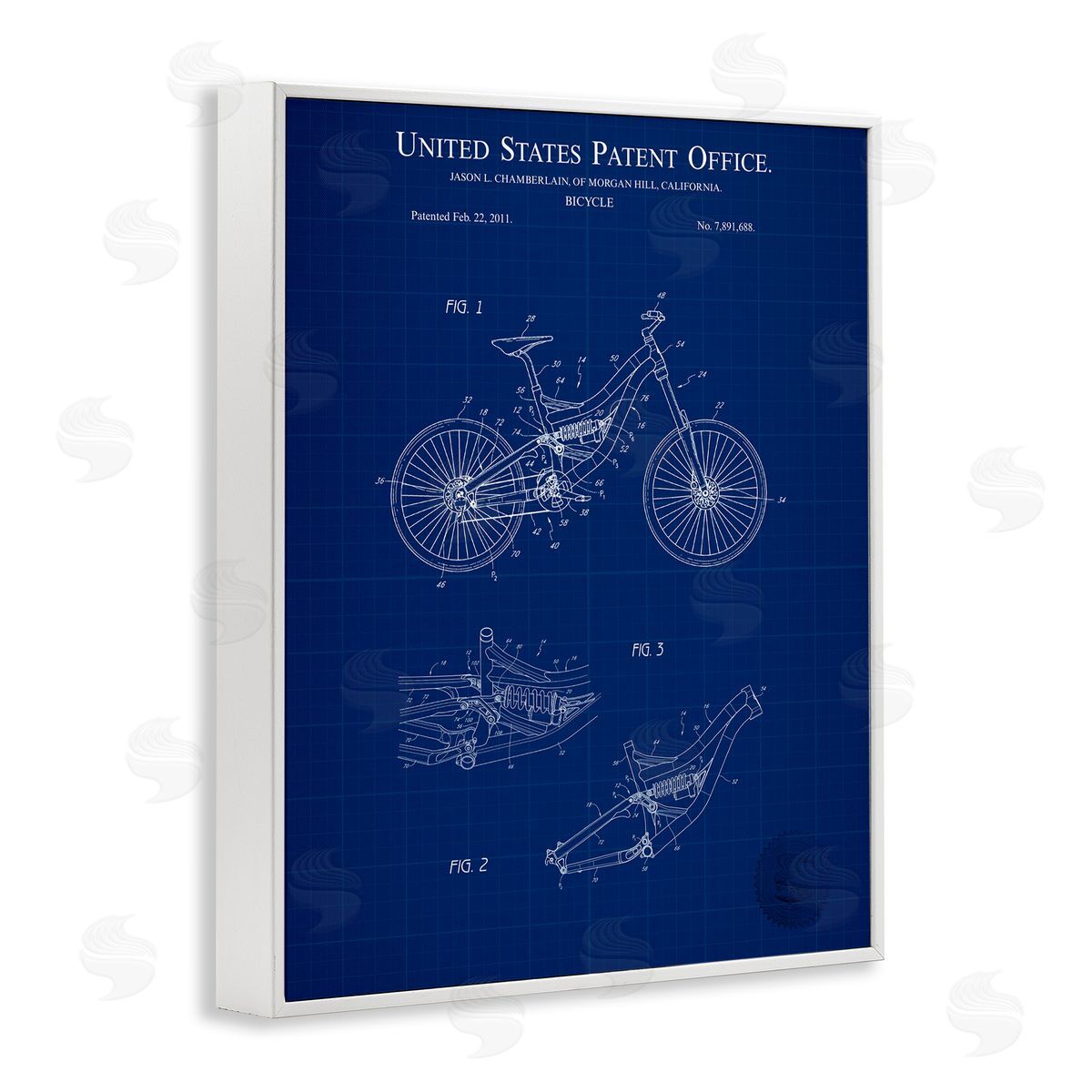 Detailed Bicycle Blueprint White Frame Print Wall Art, Home Decor by Karl Hronek