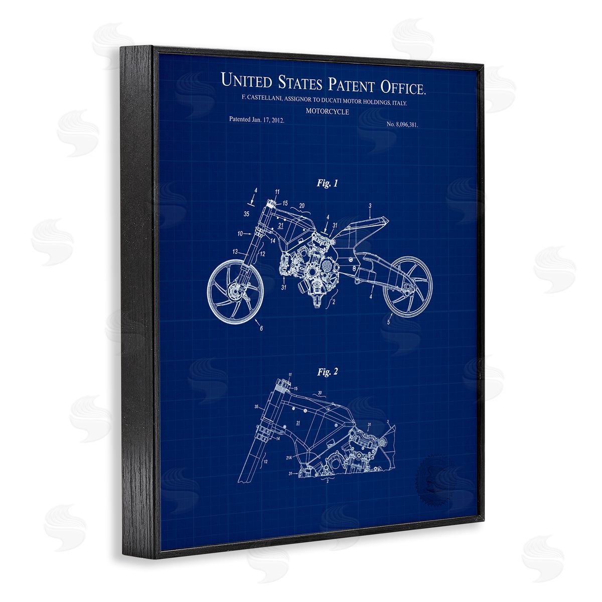 Motorcycle Patent Blueprint Black Frame Print Wall Art, Home Decor by Karl Hronek