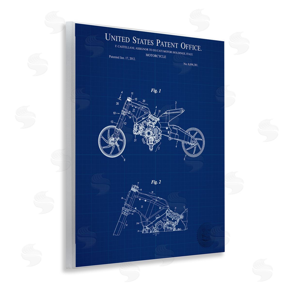 Motorcycle Patent Blueprint Wood Plaque Wall Art, Home Decor by Karl Hronek