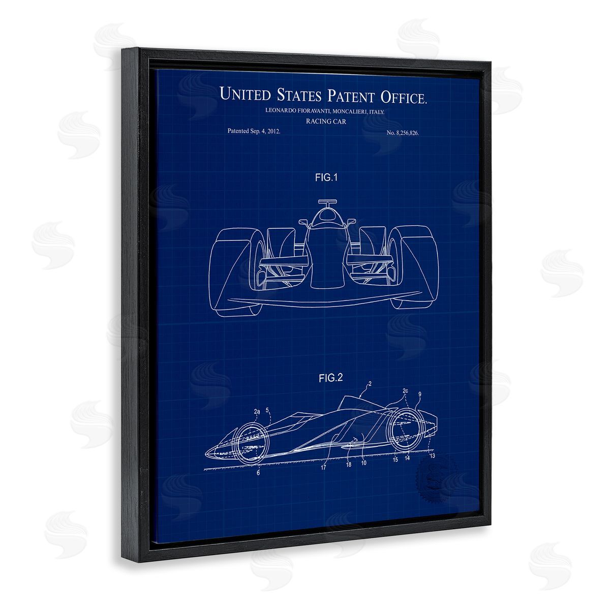 Racing Car Blueprint Black Floating Frame Canvas Wall Art, Home Decor by Karl Hronek