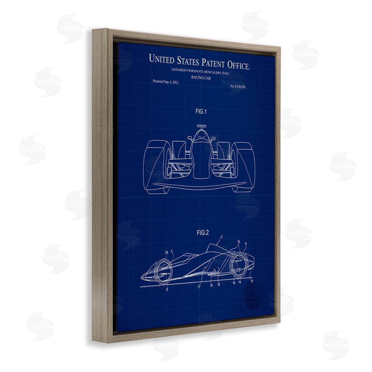 Racing Car Blueprint Brown Floating Frame Canvas Wall Art, Home Decor by Karl Hronek