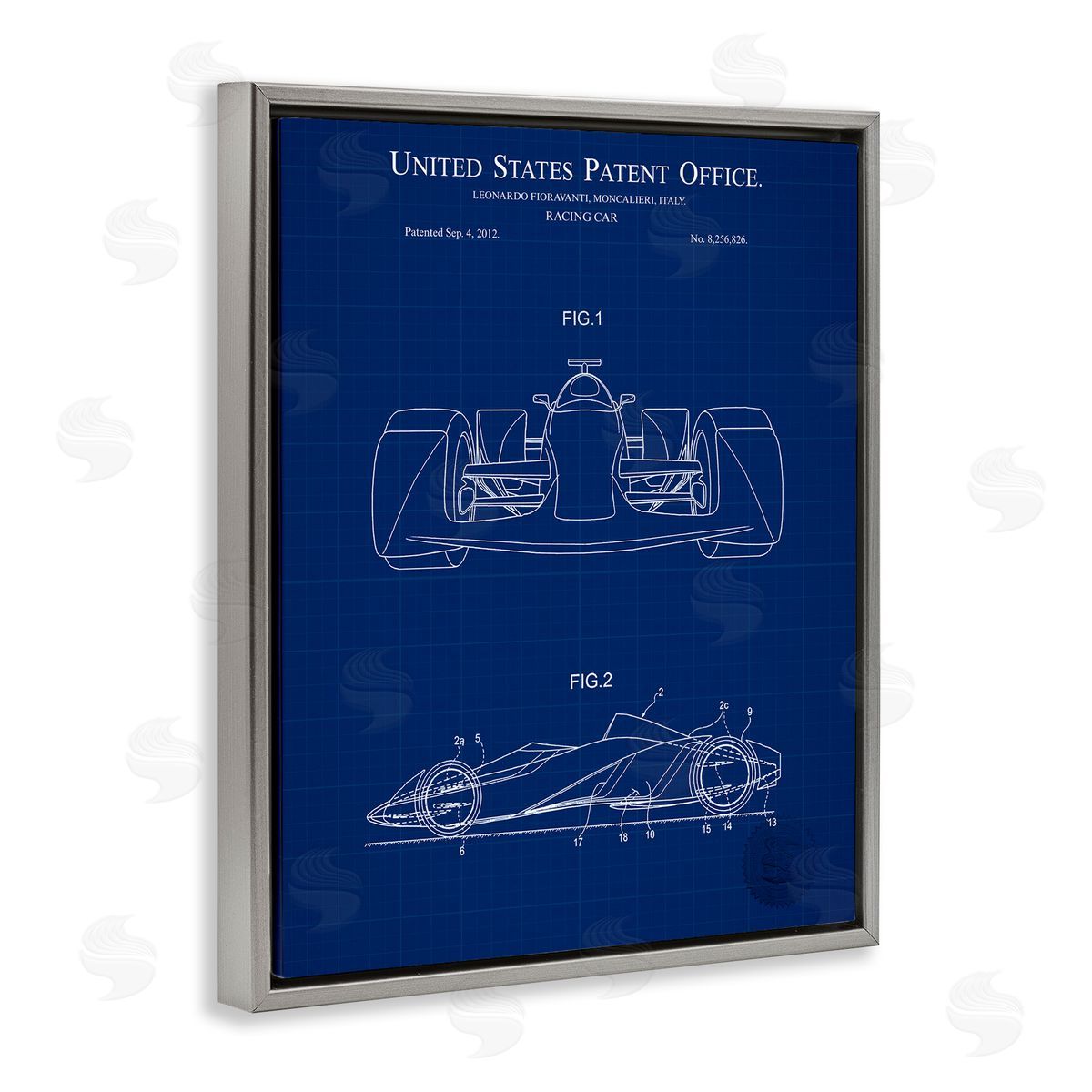 Racing Car Blueprint Grey Floating Frame Canvas Wall Art, Home Decor by Karl Hronek