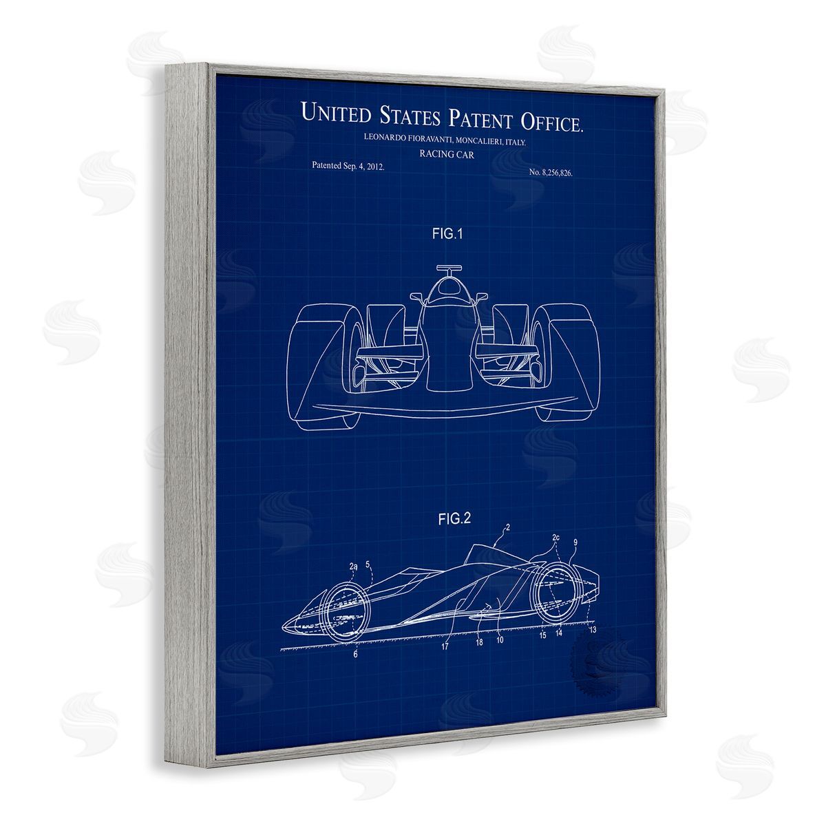Racing Car Blueprint Grey Frame Print Wall Art, Home Decor by Karl Hronek