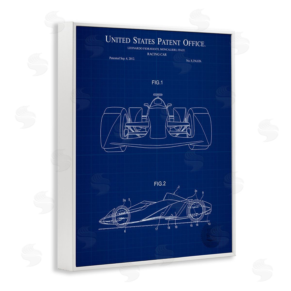 Racing Car Blueprint White Frame Print Wall Art, Home Decor by Karl Hronek