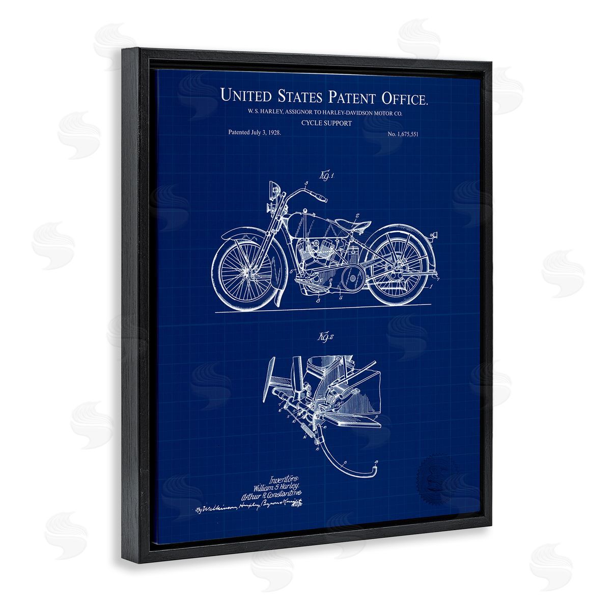 Cycle Support Blueprint Black Floating Frame Canvas Wall Art, Home Decor by Karl Hronek