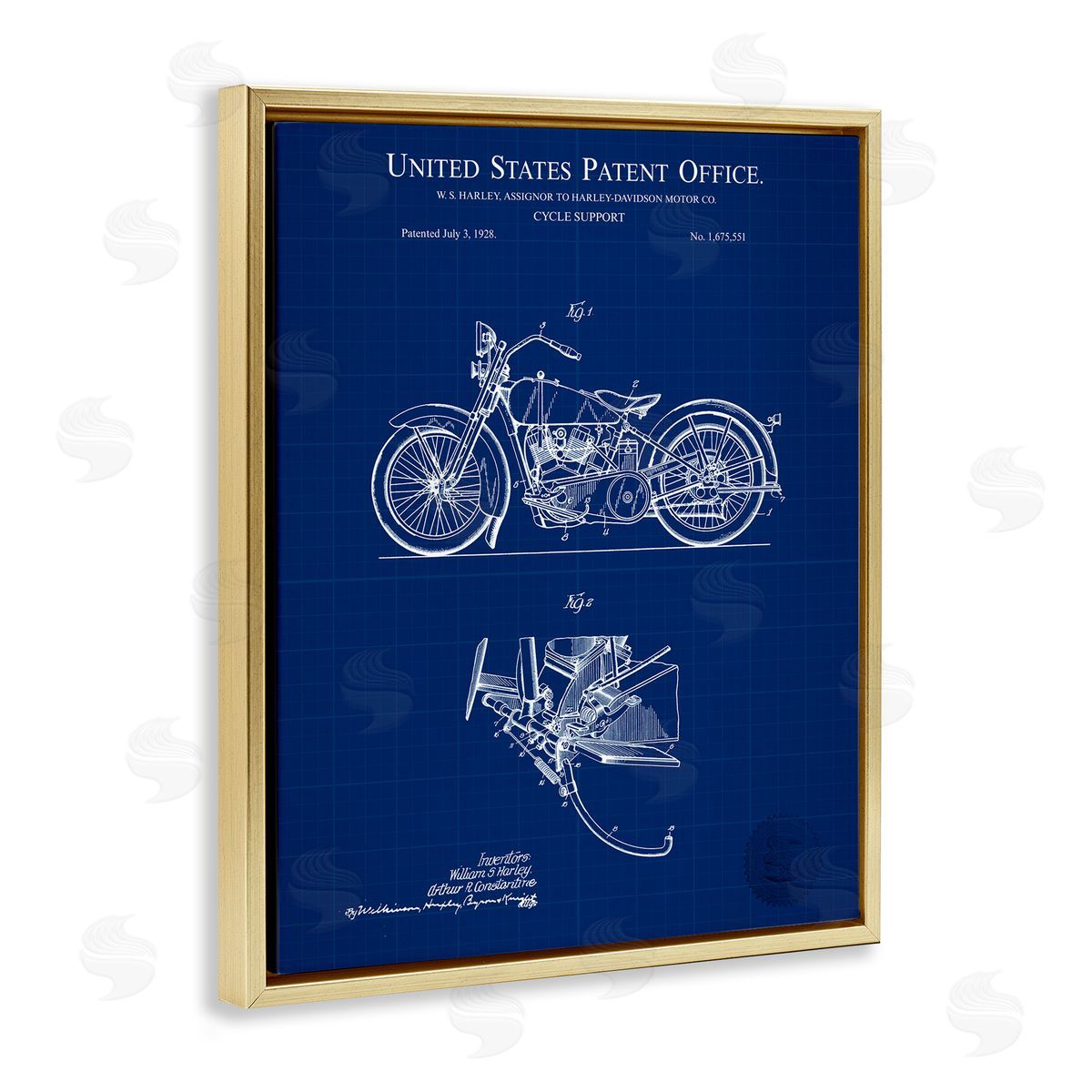 Cycle Support Blueprint Gold Floating Frame Canvas Wall Art, Home Decor by Karl Hronek