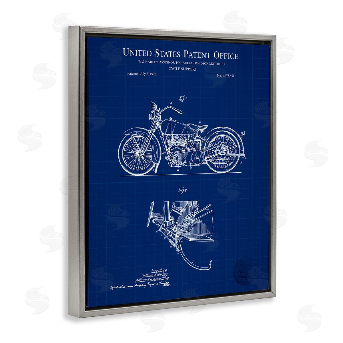 Cycle Support Blueprint Grey Floating Frame Canvas Wall Art, Home Decor by Karl Hronek