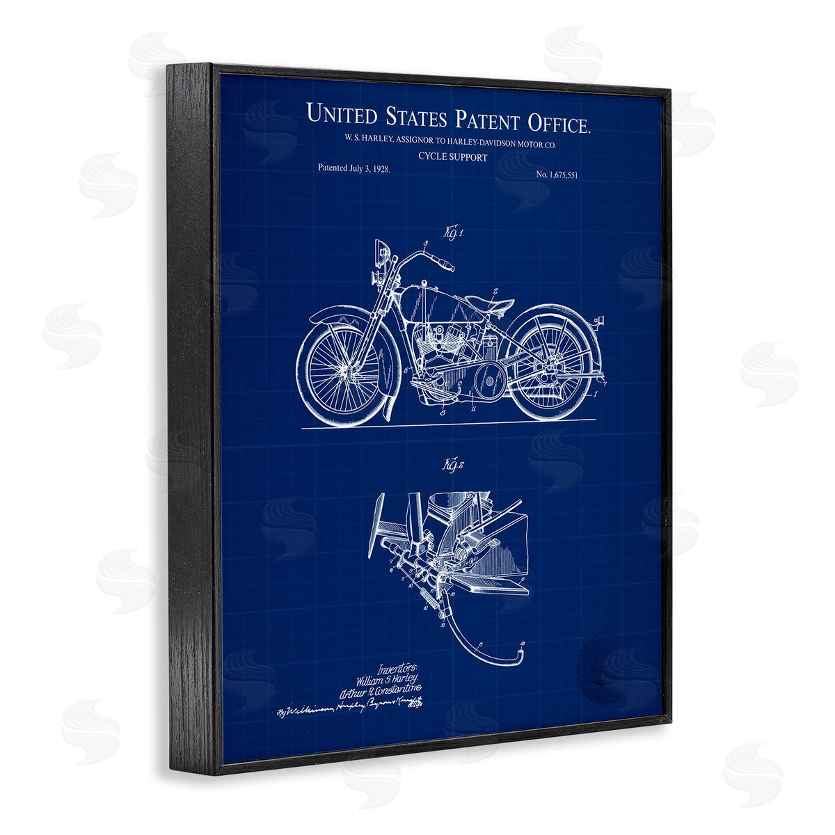 Cycle Support Blueprint Black Frame Print Wall Art, Home Decor by Karl Hronek