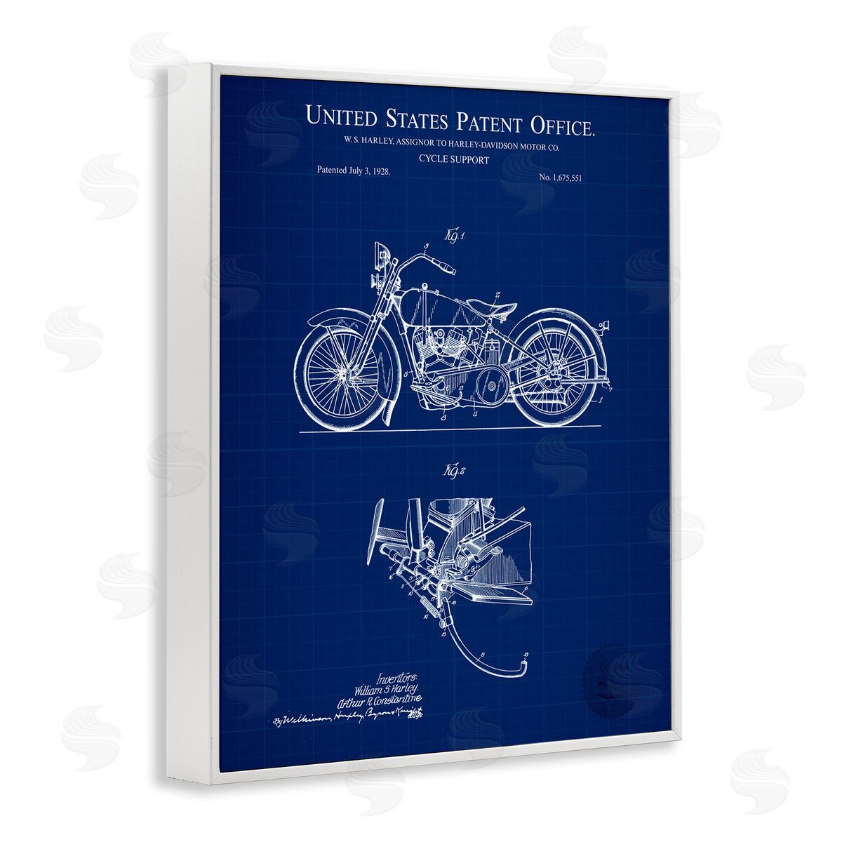 Cycle Support Blueprint White Frame Print Wall Art, Home Decor by Karl Hronek