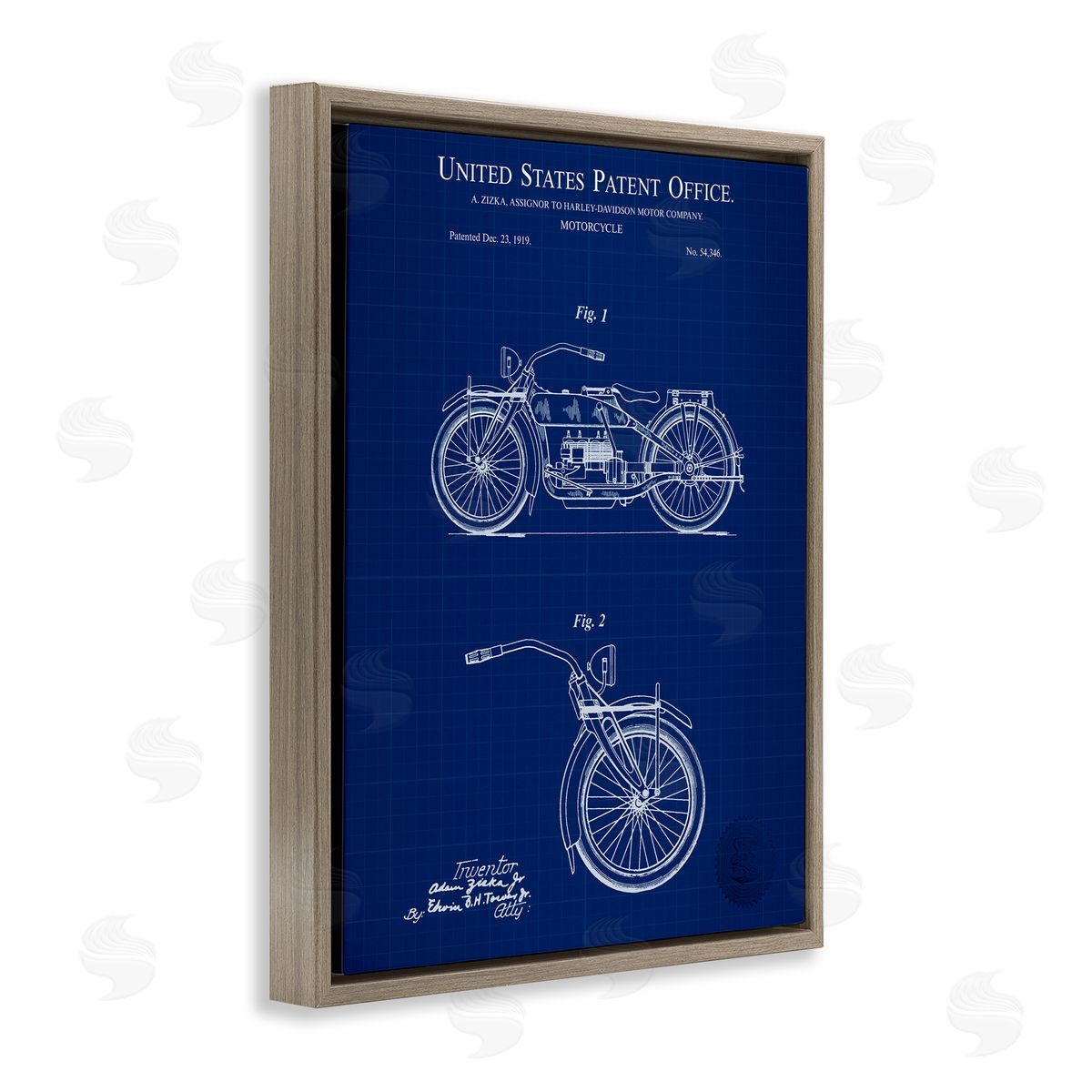 Detailed Motorcycle Blueprint Brown Floating Frame Canvas Wall Art, Home Decor by Karl Hronek