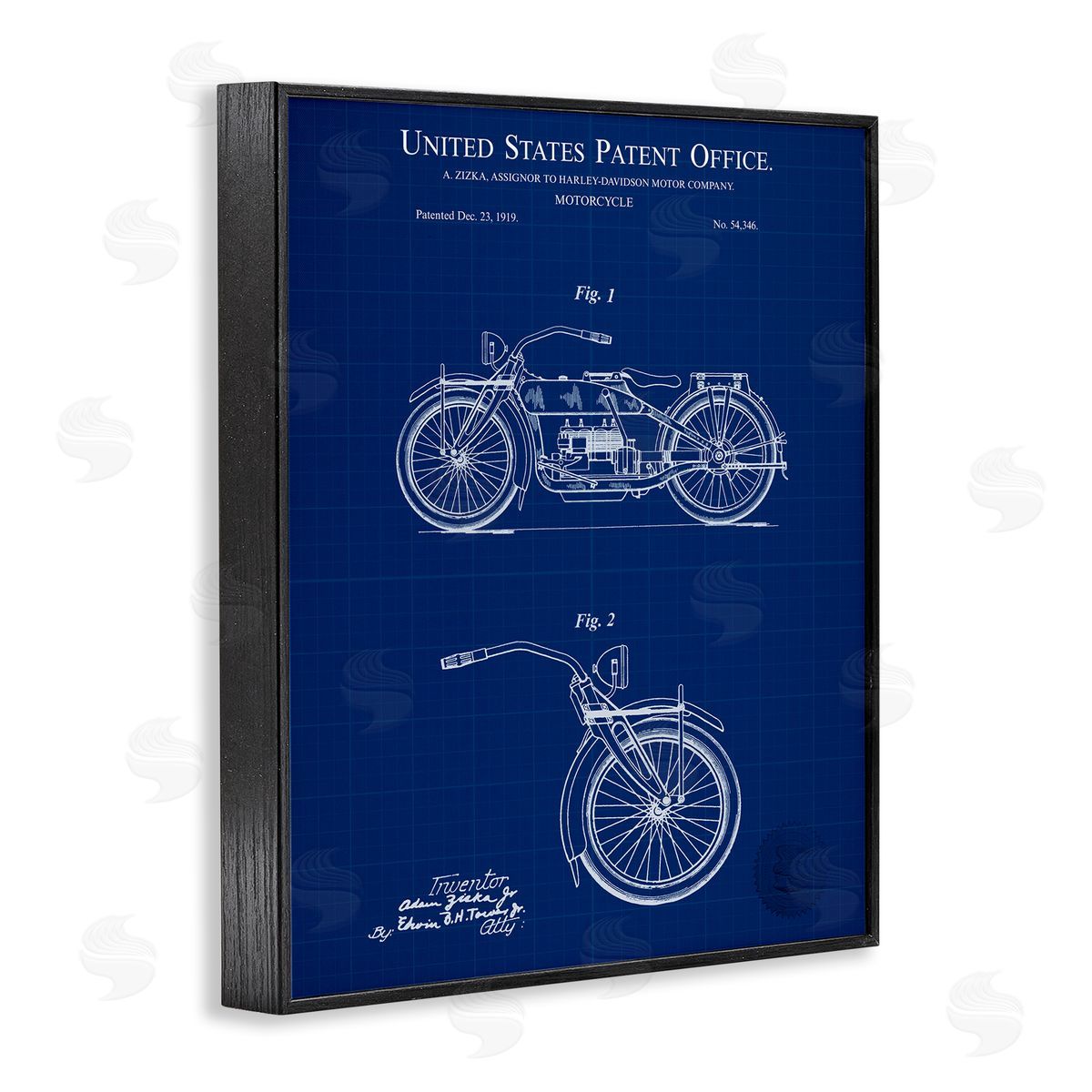 Detailed Motorcycle Blueprint Black Frame Print Wall Art, Home Decor by Karl Hronek