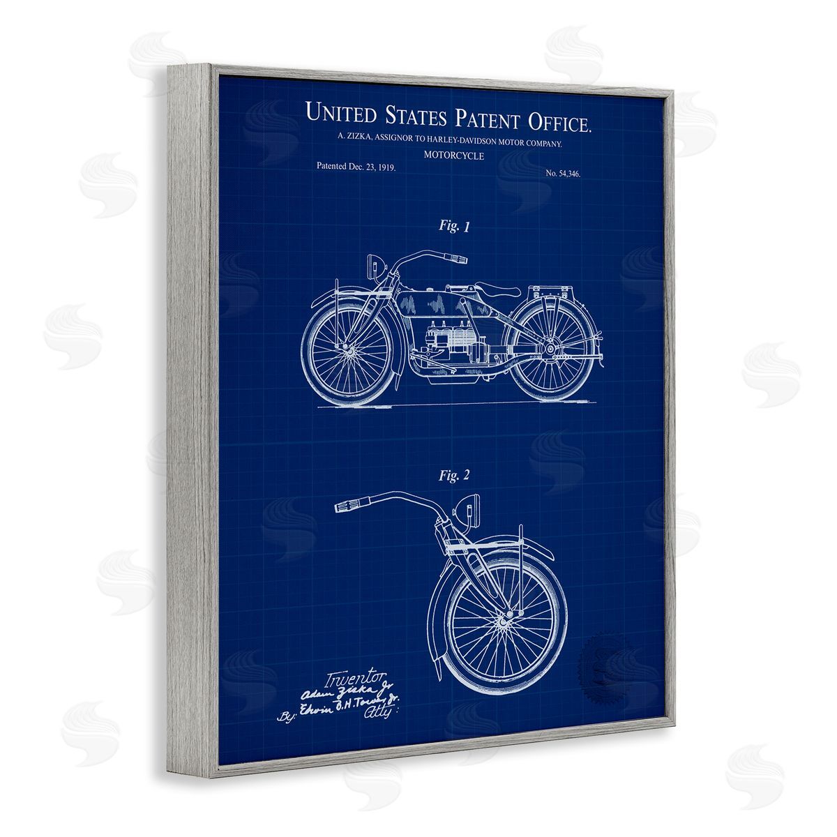 Detailed Motorcycle Blueprint Grey Frame Print Wall Art, Home Decor by Karl Hronek