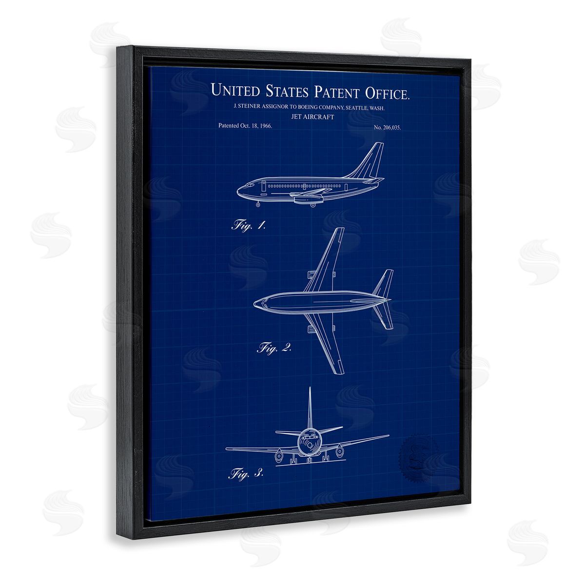 Jet Aircraft Blueprint Black Floating Frame Canvas Wall Art, Home Decor by Karl Hronek