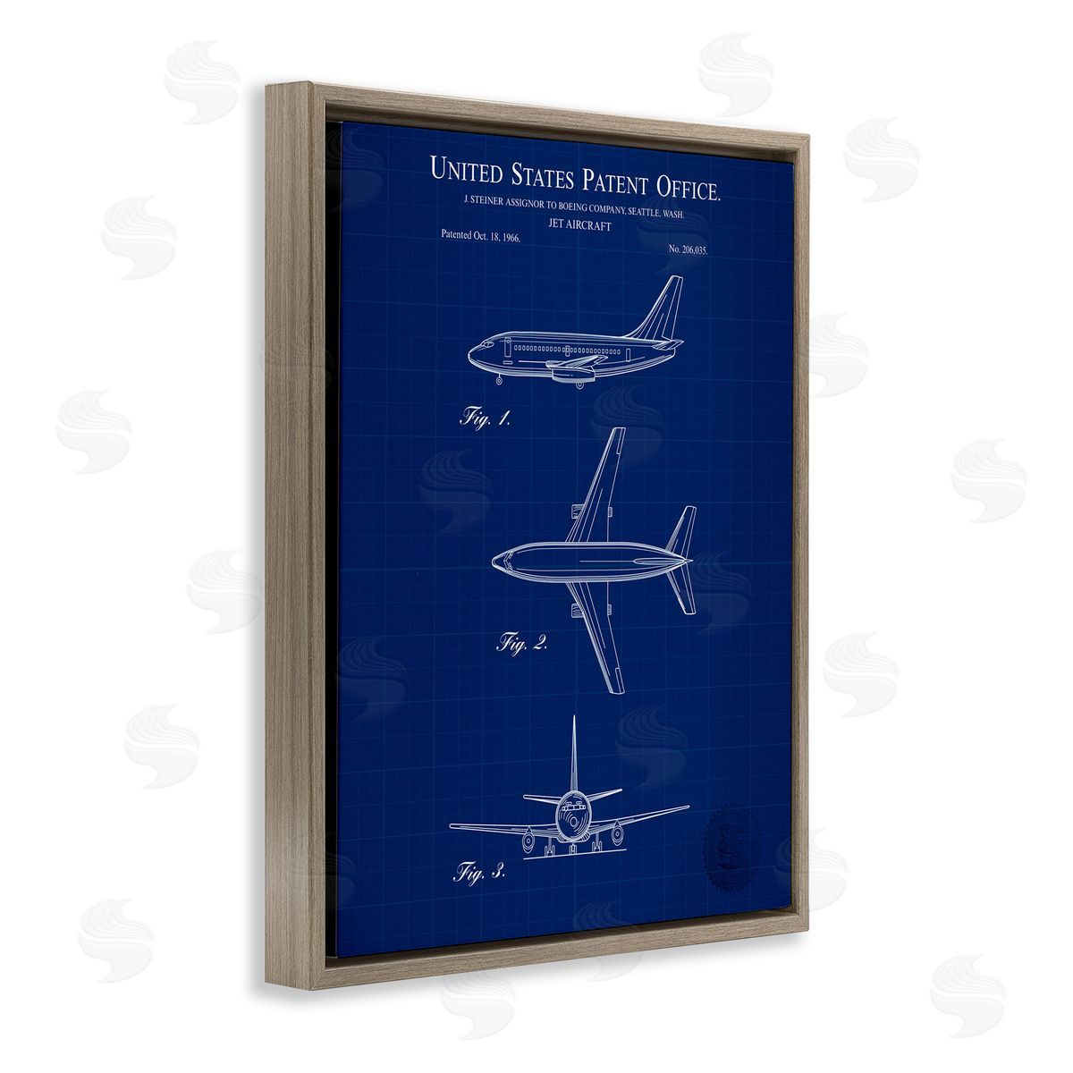 Jet Aircraft Blueprint Brown Floating Frame Canvas Wall Art, Home Decor by Karl Hronek