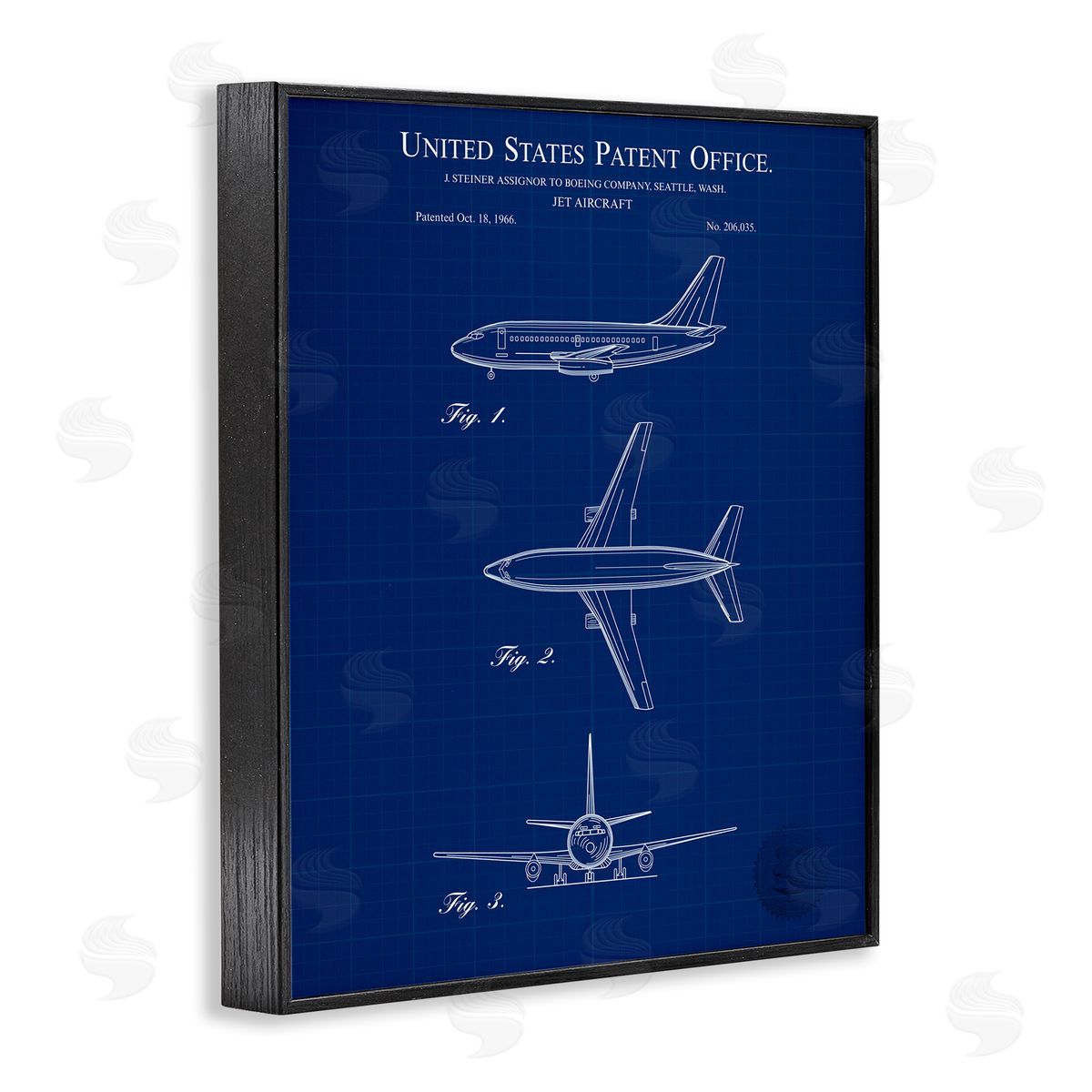 Jet Aircraft Blueprint Black Frame Print Wall Art, Home Decor by Karl Hronek