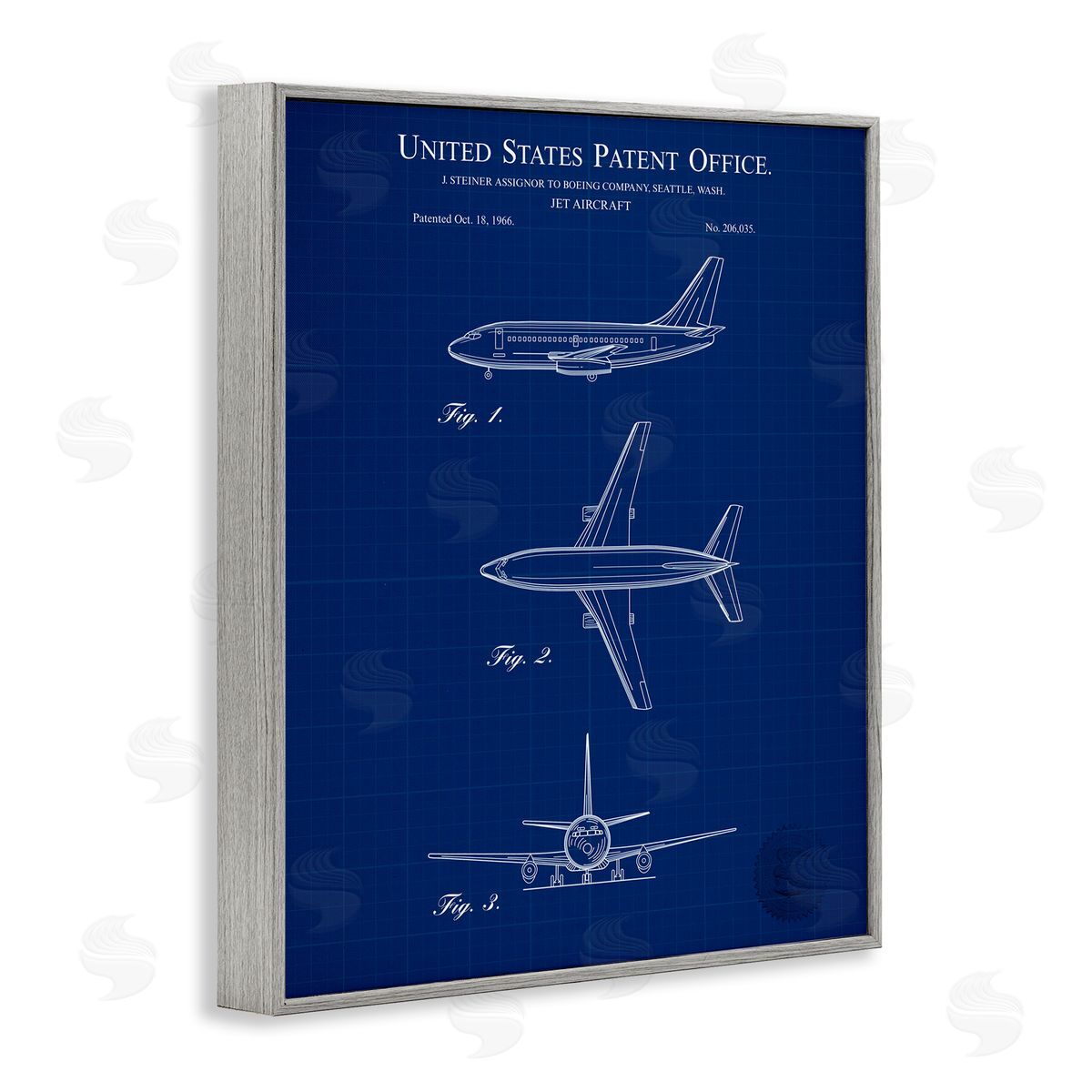 Jet Aircraft Blueprint Grey Frame Print Wall Art, Home Decor by Karl Hronek