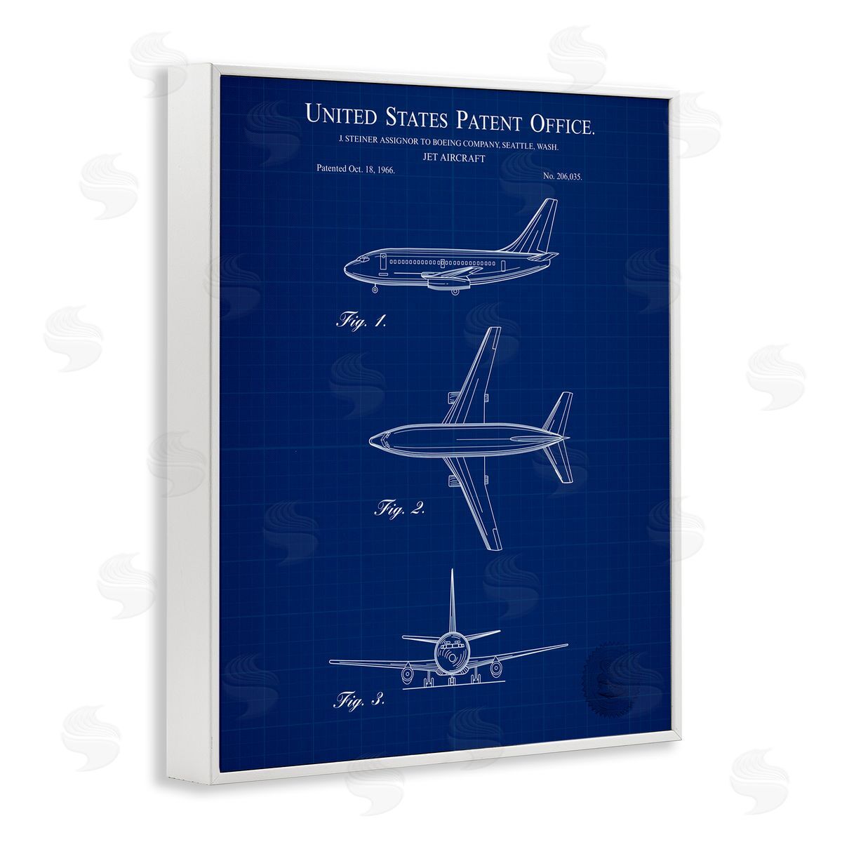 Jet Aircraft Blueprint White Frame Print Wall Art, Home Decor by Karl Hronek