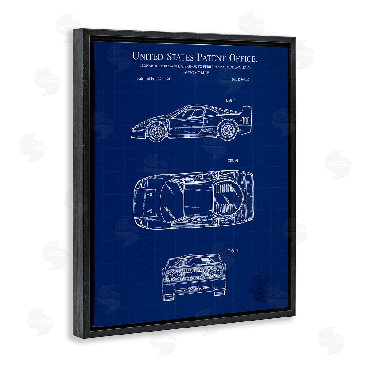 Automobile Car Blueprint Black Floating Frame Canvas Wall Art, Home Decor by Karl Hronek