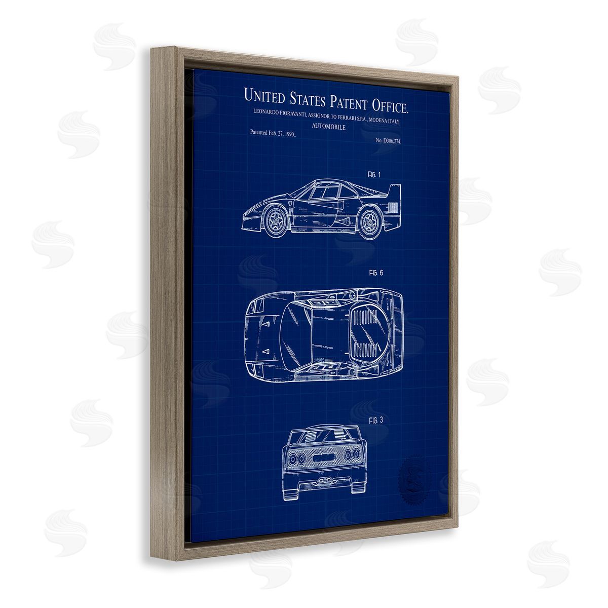 Automobile Car Blueprint Brown Floating Frame Canvas Wall Art, Home Decor by Karl Hronek