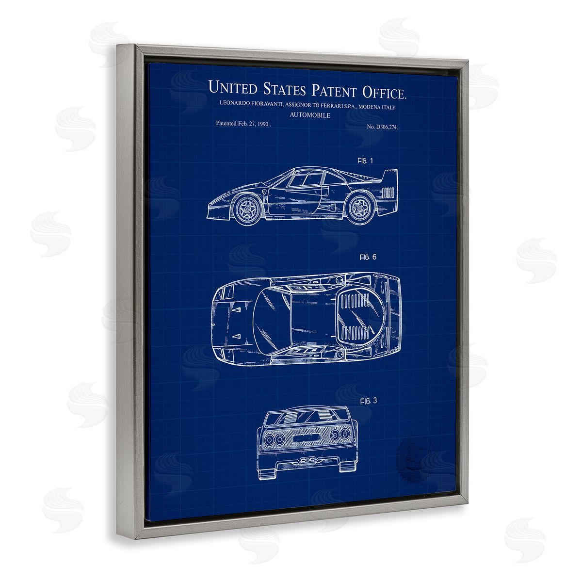 Automobile Car Blueprint Grey Floating Frame Canvas Wall Art, Home Decor by Karl Hronek