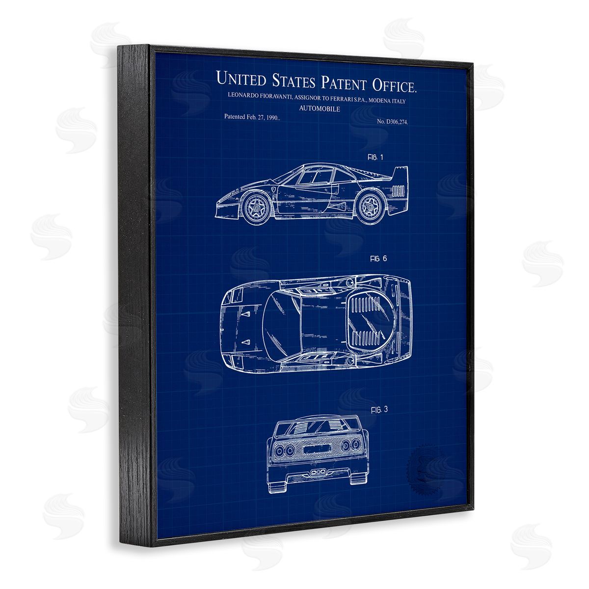 Automobile Car Blueprint Black Frame Print Wall Art, Home Decor by Karl Hronek