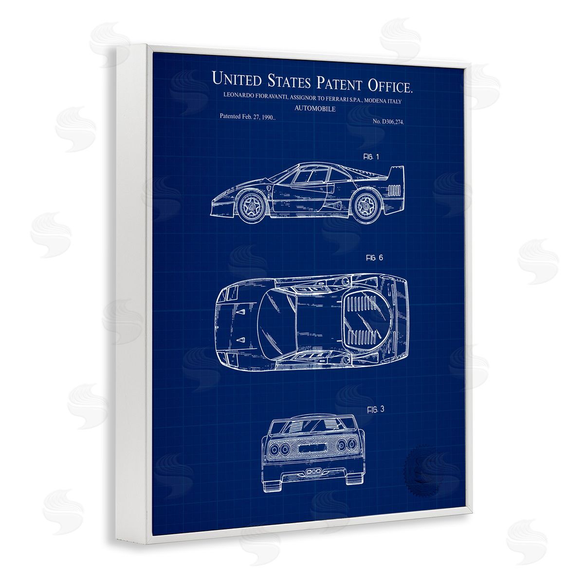 Automobile Car Blueprint White Frame Print Wall Art, Home Decor by Karl Hronek
