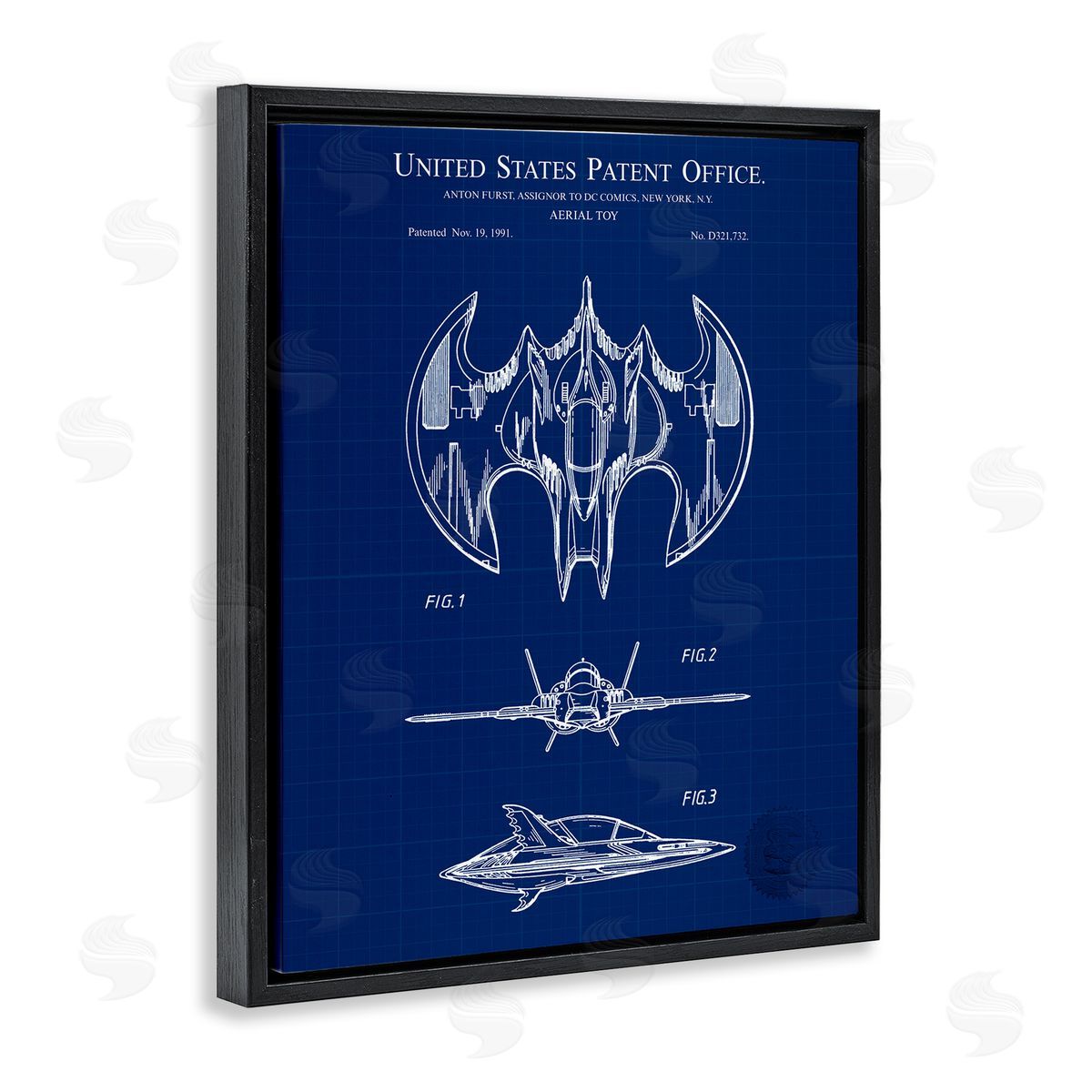 Aerial Toy Blueprint Black Floating Frame Canvas Wall Art, Home Decor by Karl Hronek