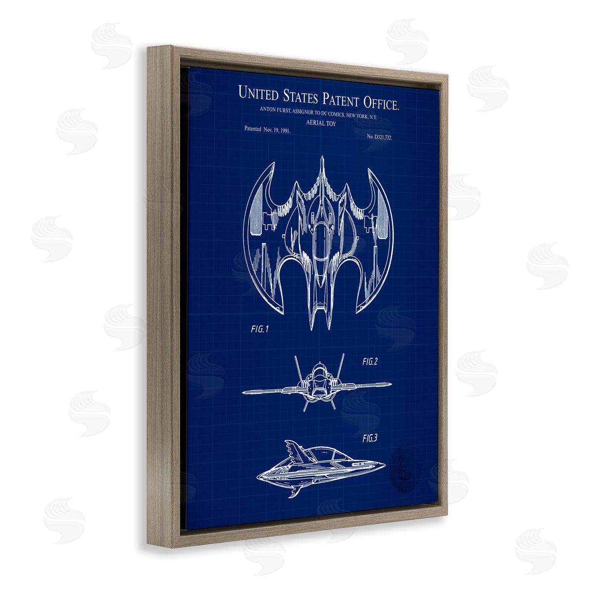 Aerial Toy Blueprint Brown Floating Frame Canvas Wall Art, Home Decor by Karl Hronek
