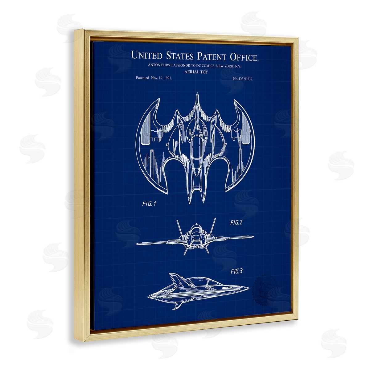 Aerial Toy Blueprint Gold Floating Frame Canvas Wall Art, Home Decor by Karl Hronek