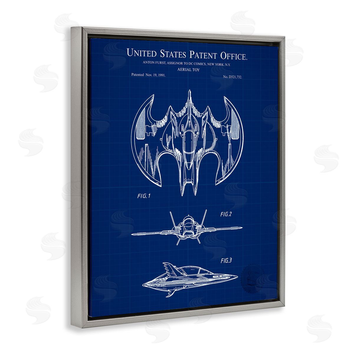 Aerial Toy Blueprint Grey Floating Frame Canvas Wall Art, Home Decor by Karl Hronek