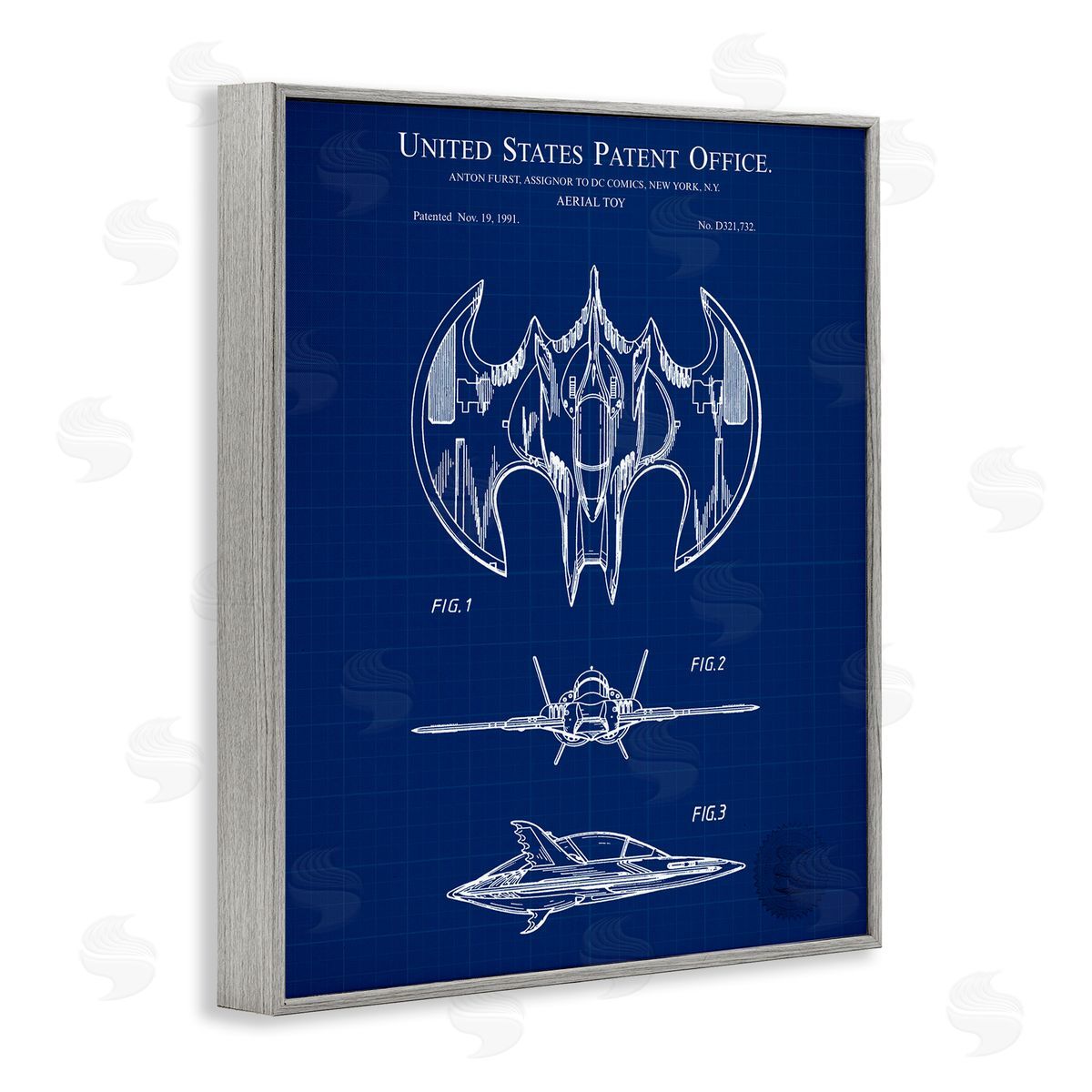 Aerial Toy Blueprint Grey Frame Print Wall Art, Home Decor by Karl Hronek