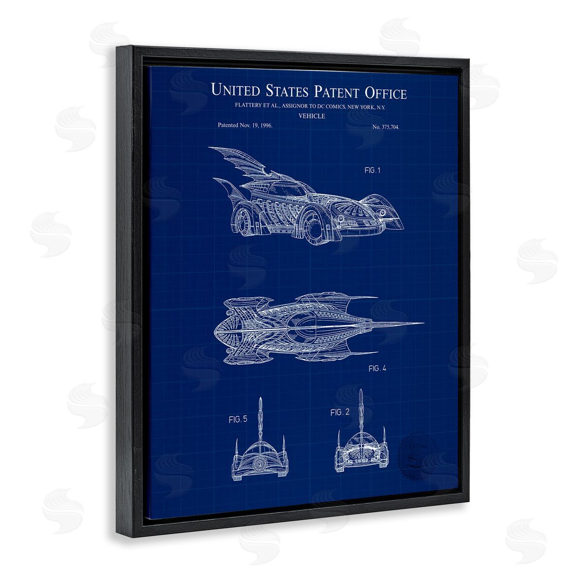 Character Car Blueprint Black Floating Frame Canvas Wall Art, Home Decor by Karl Hronek