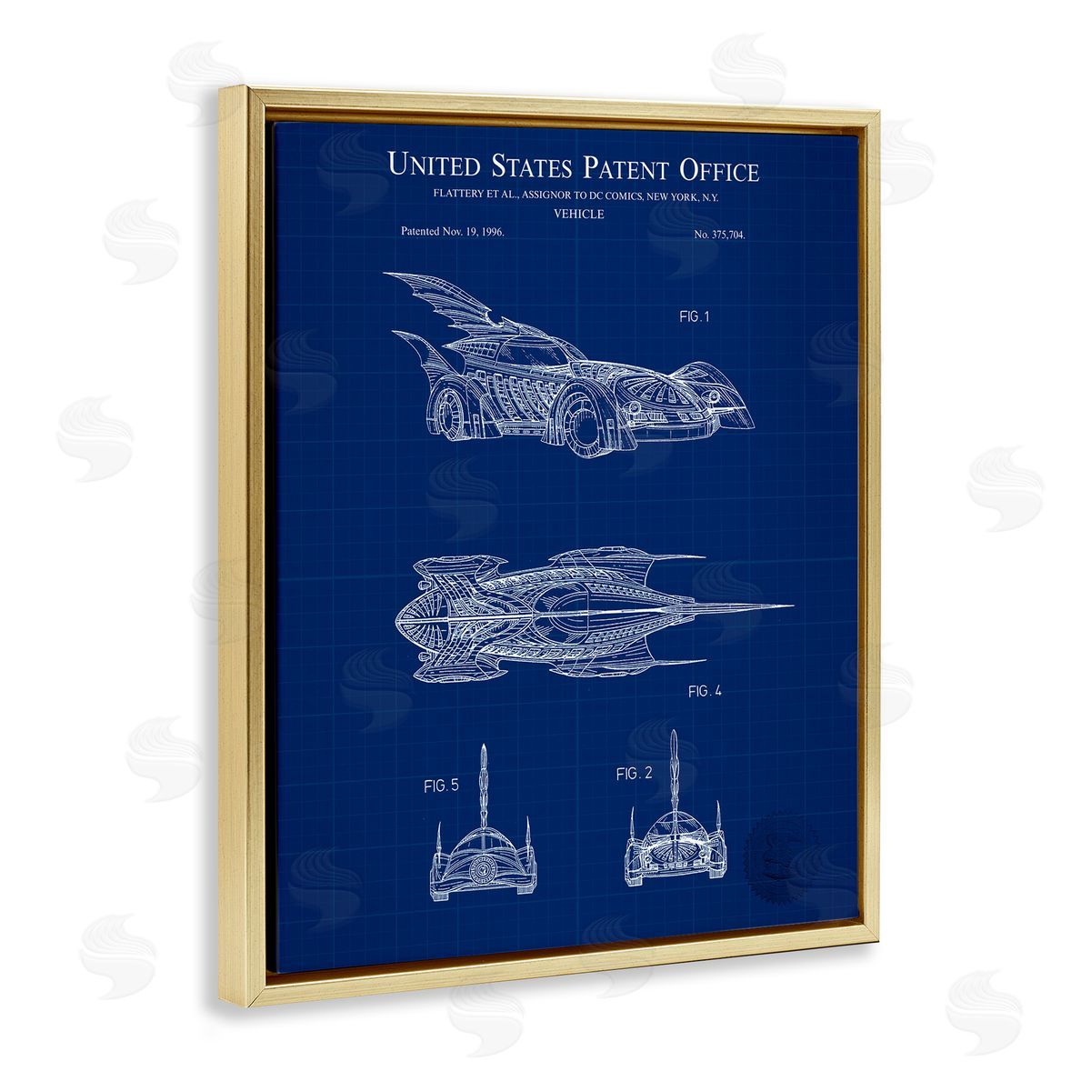 Character Car Blueprint Gold Floating Frame Canvas Wall Art, Home Decor by Karl Hronek