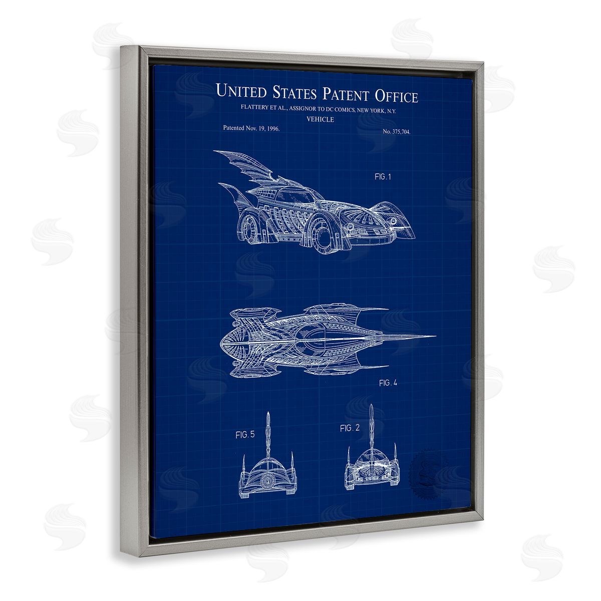 Character Car Blueprint Grey Floating Frame Canvas Wall Art, Home Decor by Karl Hronek