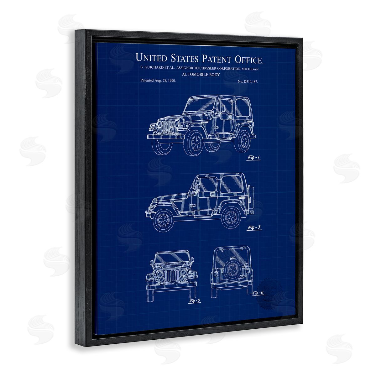 Automobile Body Blueprint Black Floating Frame Canvas Wall Art, Home Decor by Karl Hronek