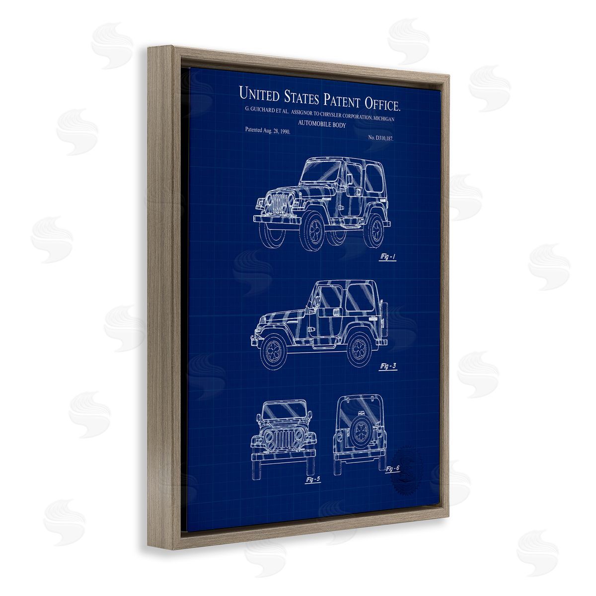 Automobile Body Blueprint Brown Floating Frame Canvas Wall Art, Home Decor by Karl Hronek