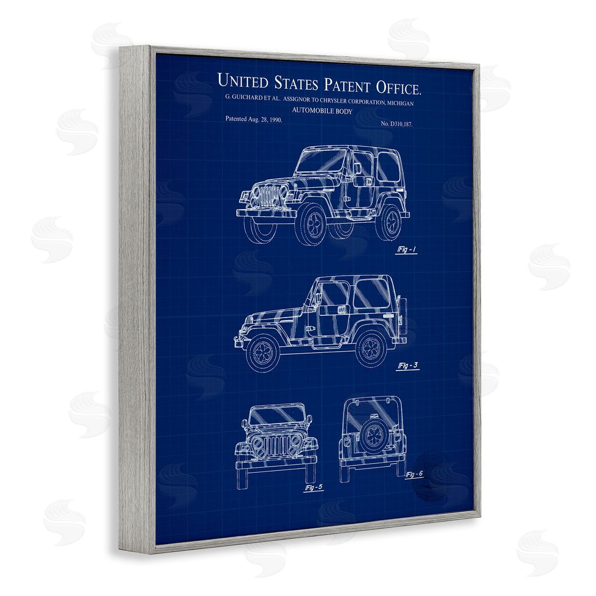 Automobile Body Blueprint Grey Frame Print Wall Art, Home Decor by Karl Hronek