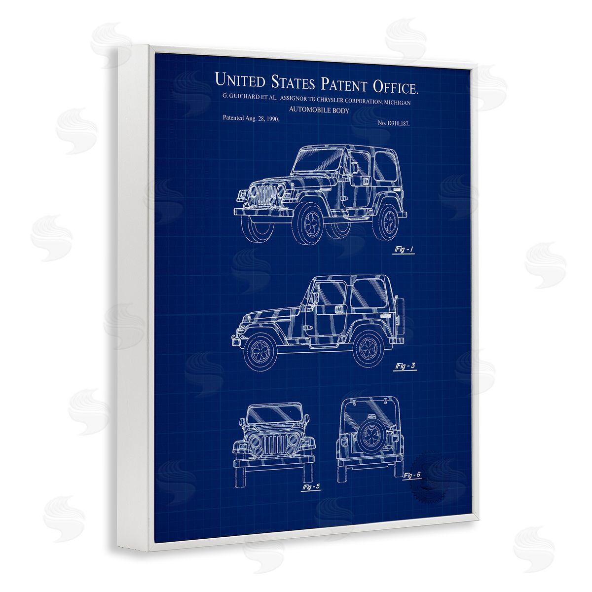 Automobile Body Blueprint White Frame Print Wall Art, Home Decor by Karl Hronek