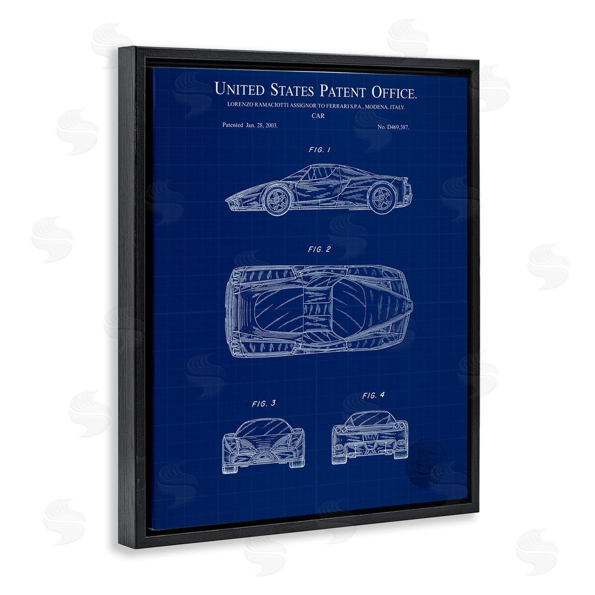 Detailed Car Blueprint Black Floating Frame Canvas Wall Art, Home Decor by Karl Hronek