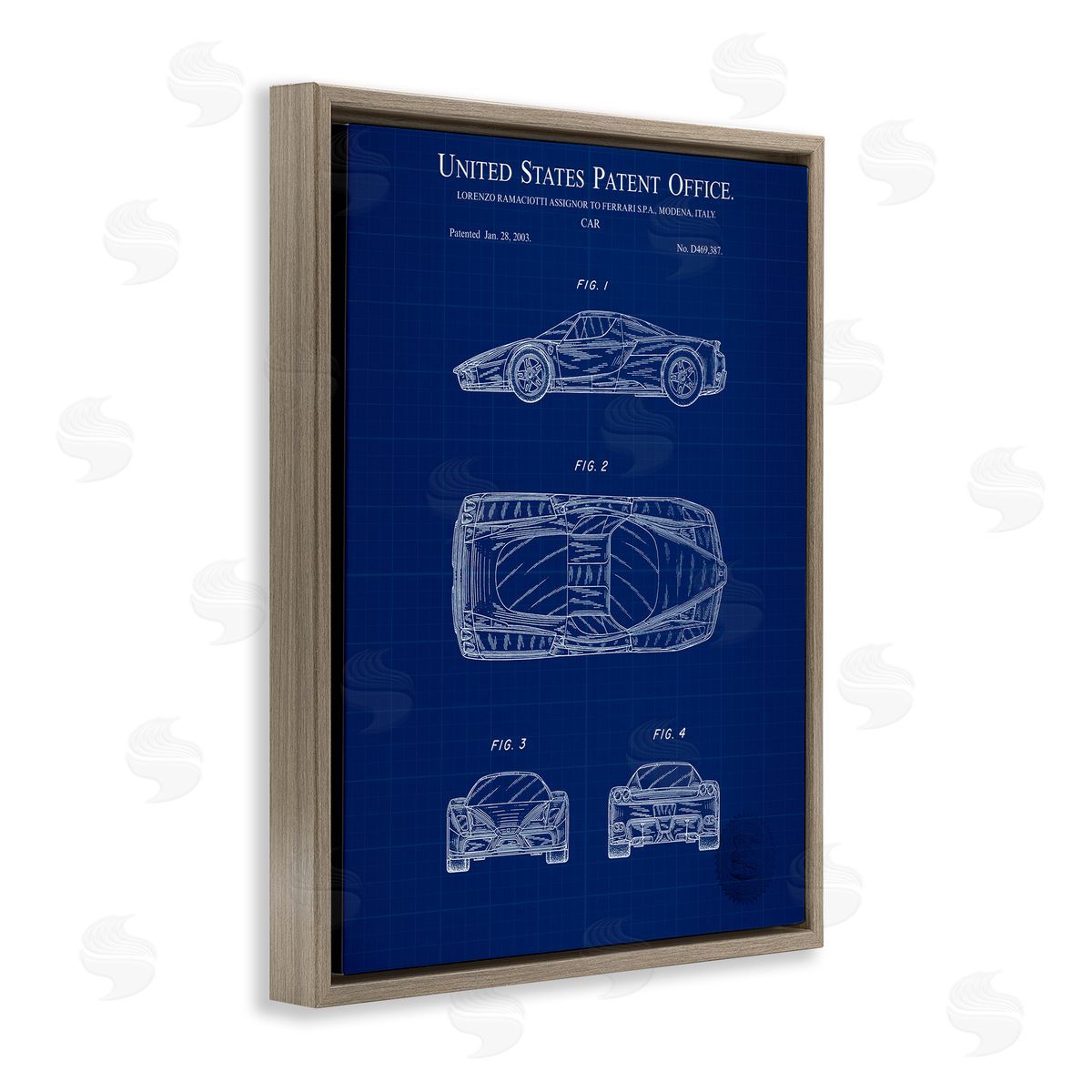 Detailed Car Blueprint Brown Floating Frame Canvas Wall Art, Home Decor by Karl Hronek