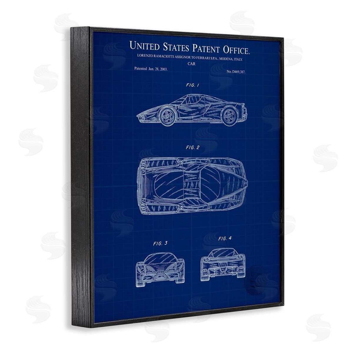 Detailed Car Blueprint Black Frame Print Wall Art, Home Decor by Karl Hronek