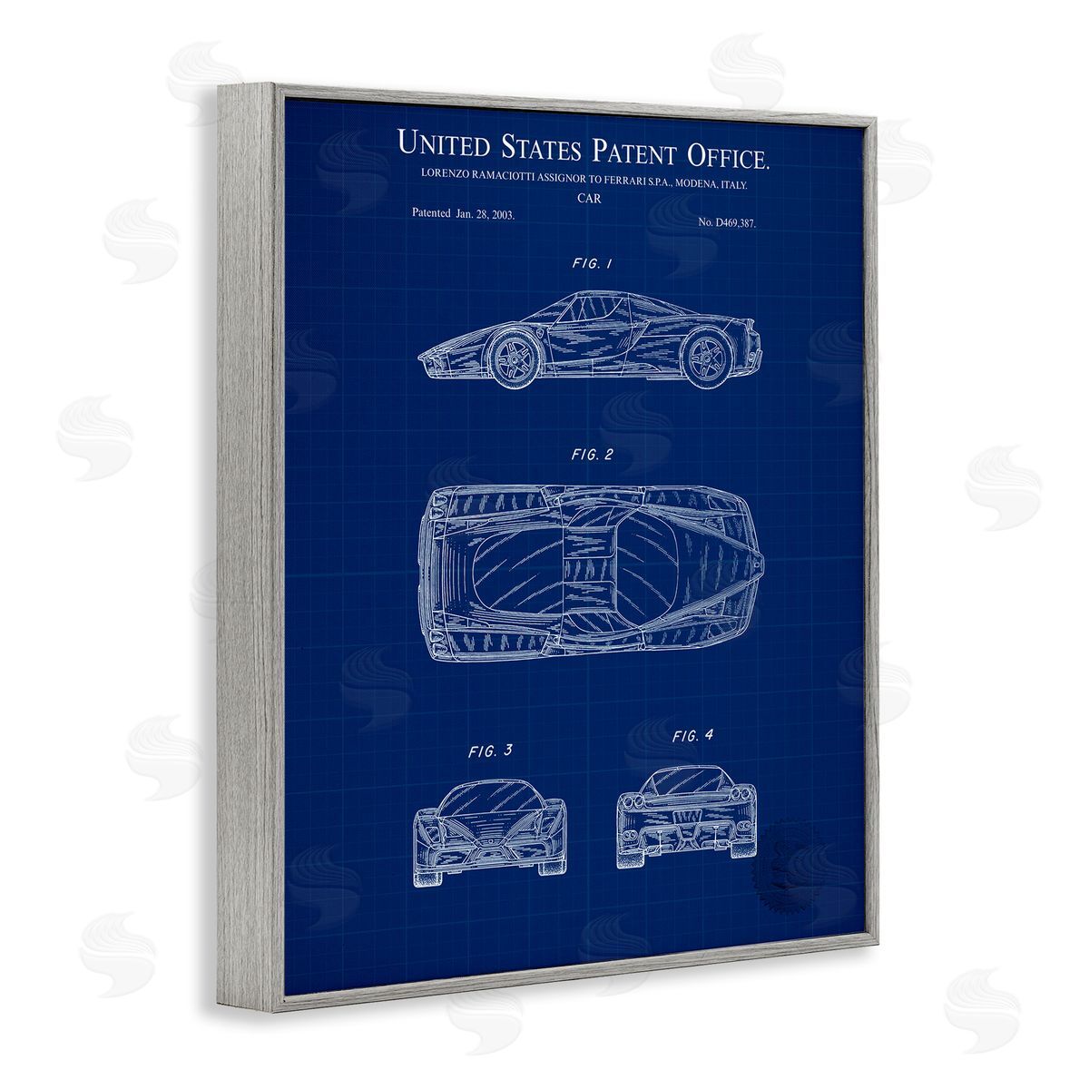 Detailed Car Blueprint Grey Frame Print Wall Art, Home Decor by Karl Hronek