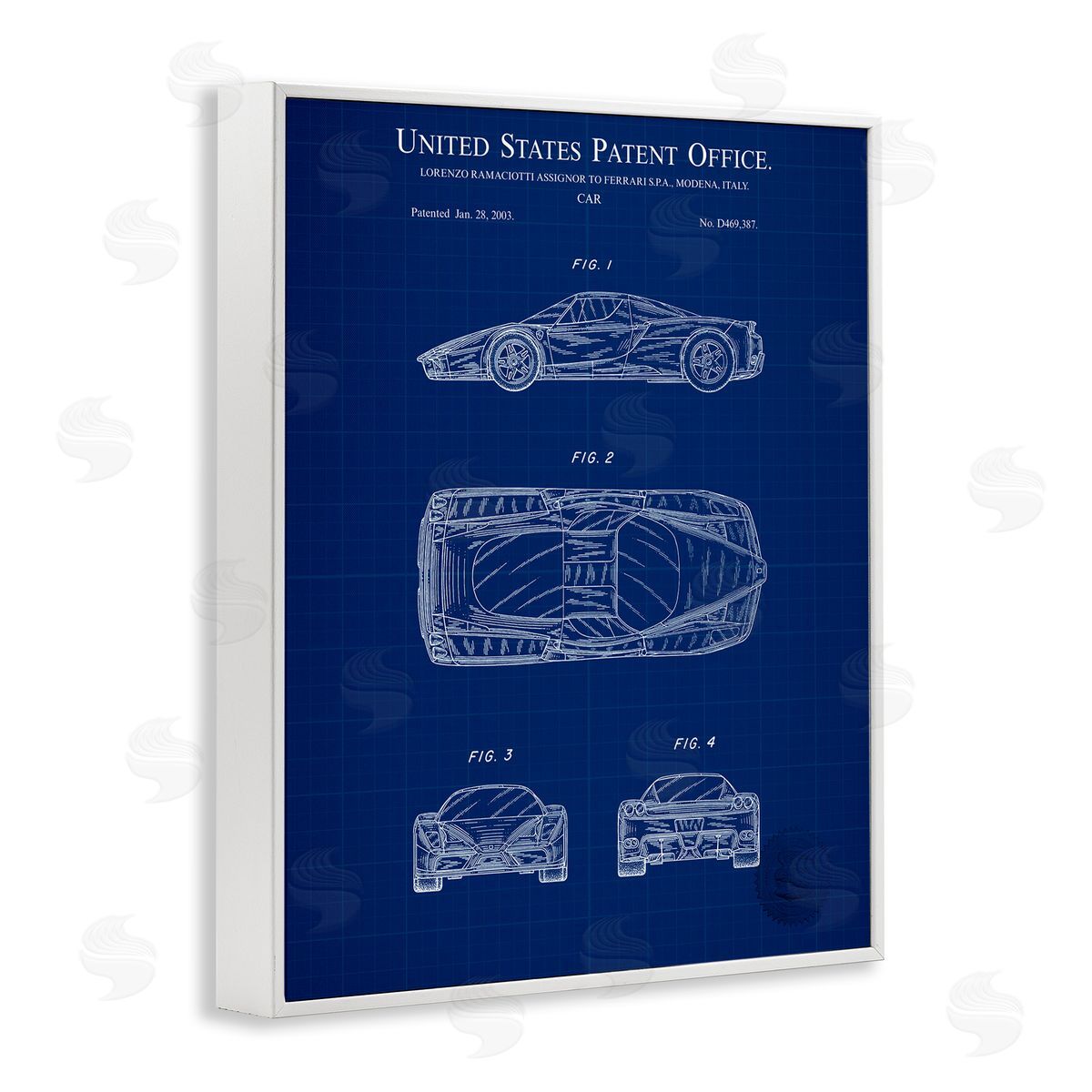 Detailed Car Blueprint White Frame Print Wall Art, Home Decor by Karl Hronek